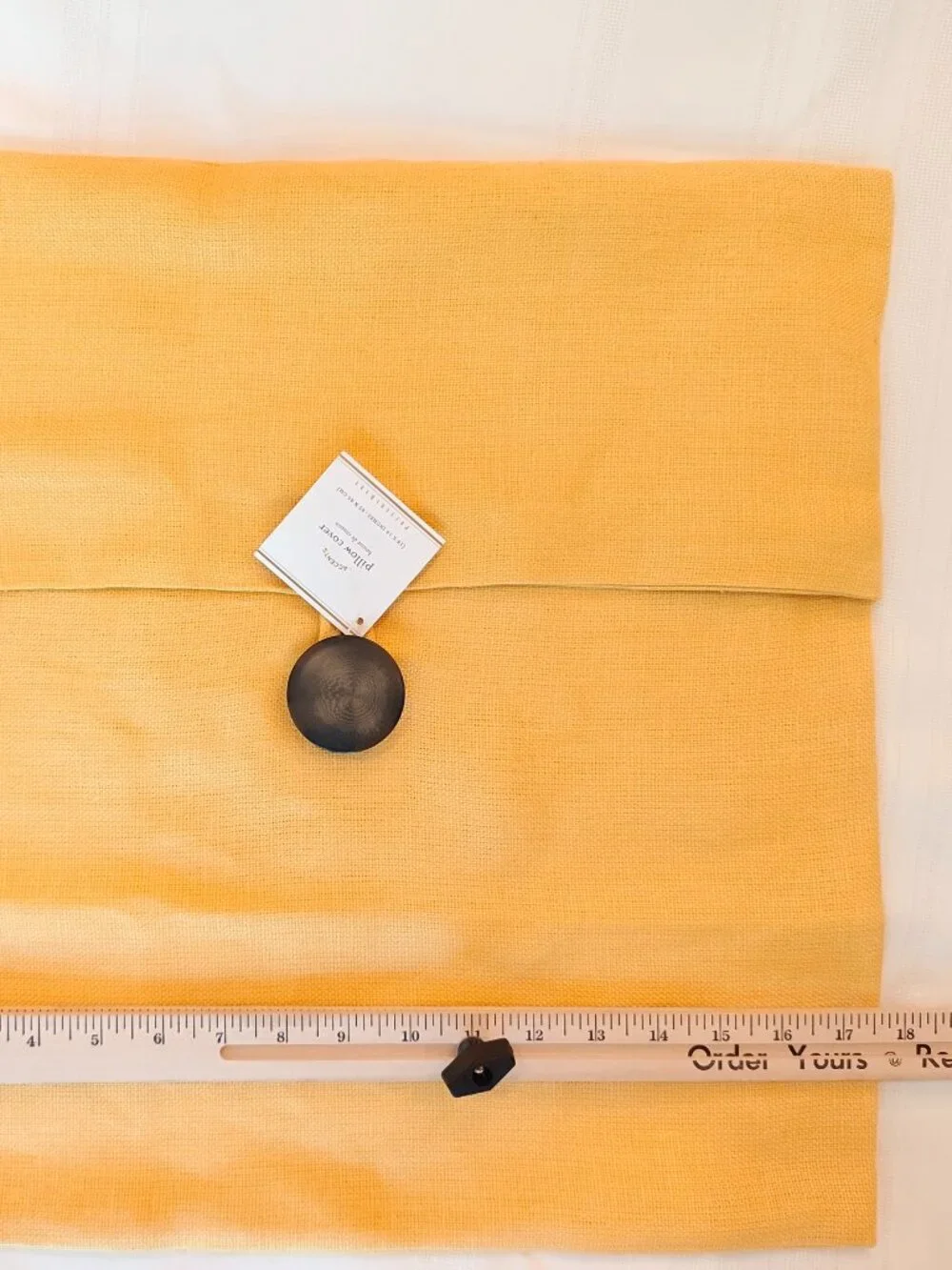 Pottery Barn Soleil Pillow Covers Set 2 Textured Linen 18x18 Yellow Button NEW